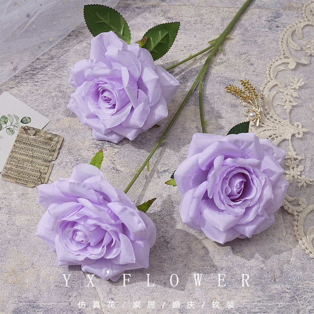 Simulation rose single 3-horn rose wedding holding flower home decoration decoration ornaments rose wholesale ornaments