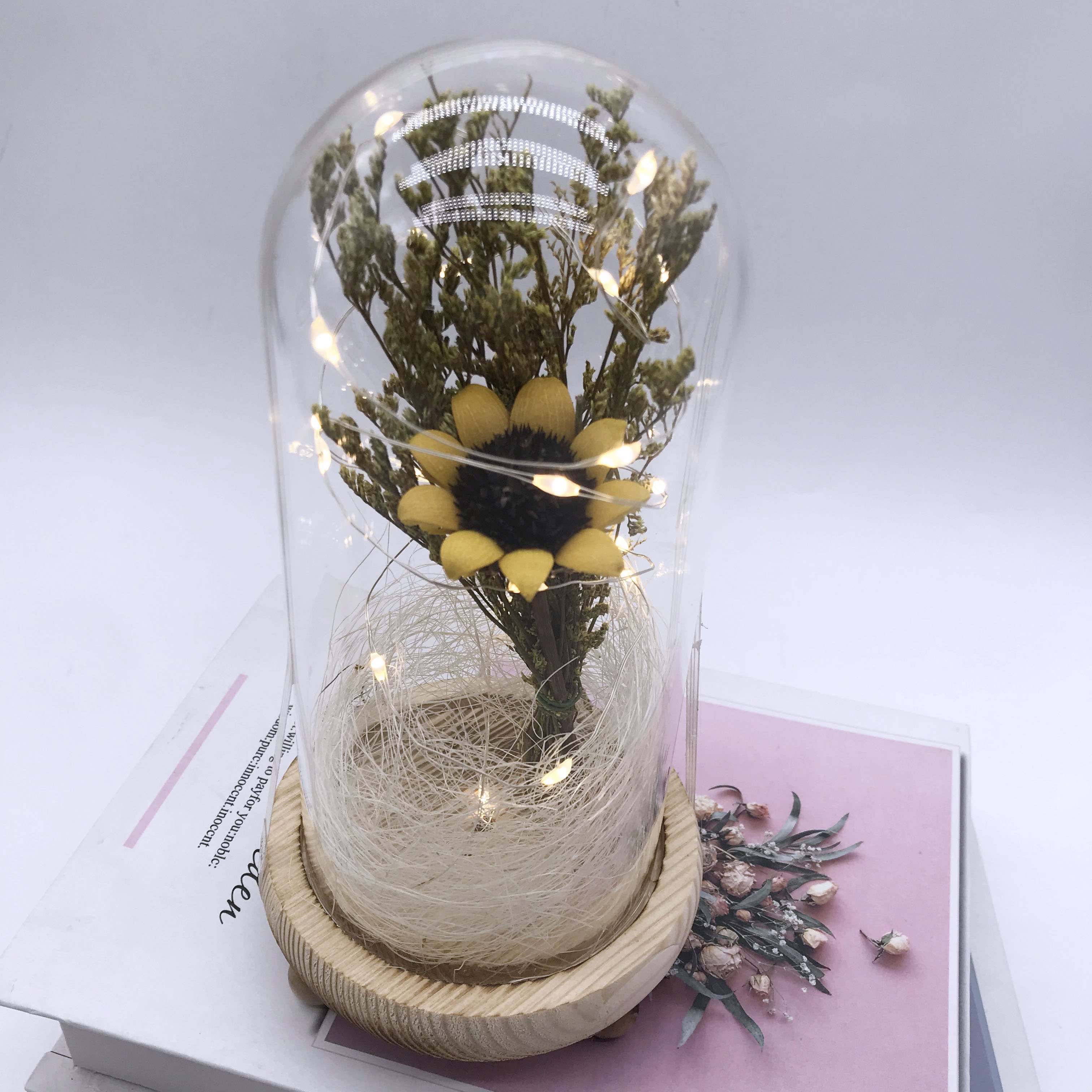 New Valentine's Day Glass Dome Artificial Dried Sunflower Decorative Flower Gift Packaging