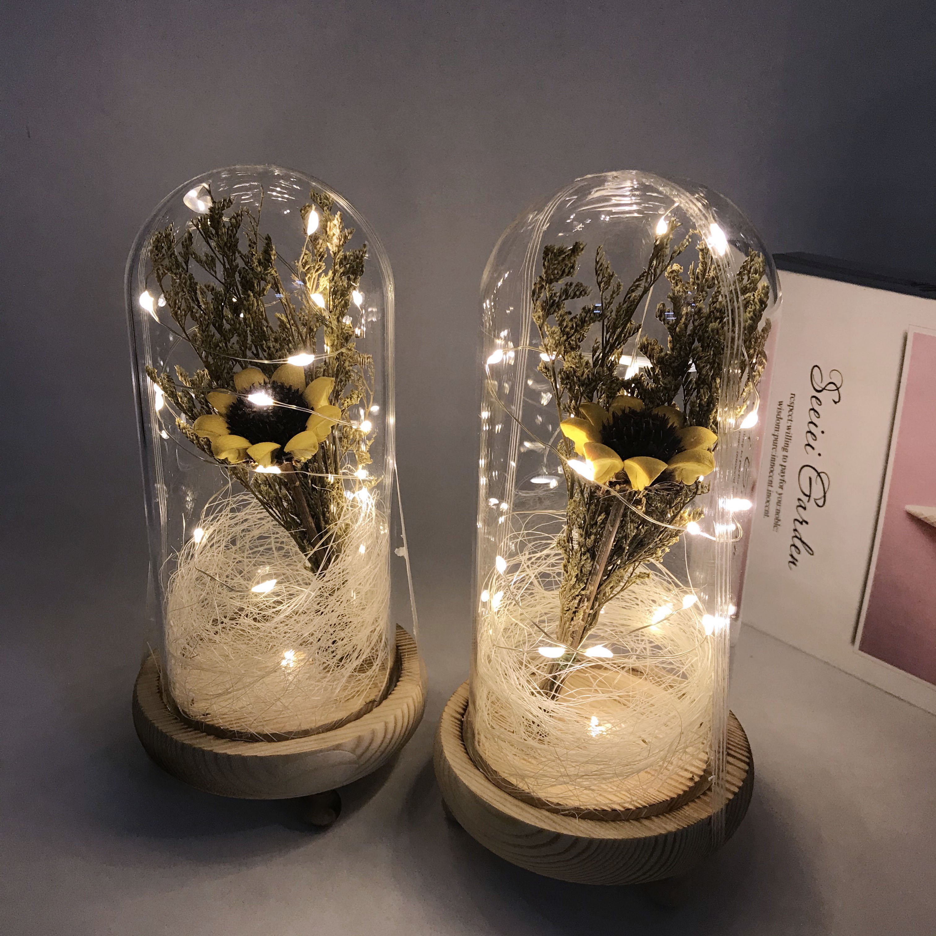New Valentine's Day Glass Dome Artificial Dried Sunflower Decorative Flower Gift Packaging