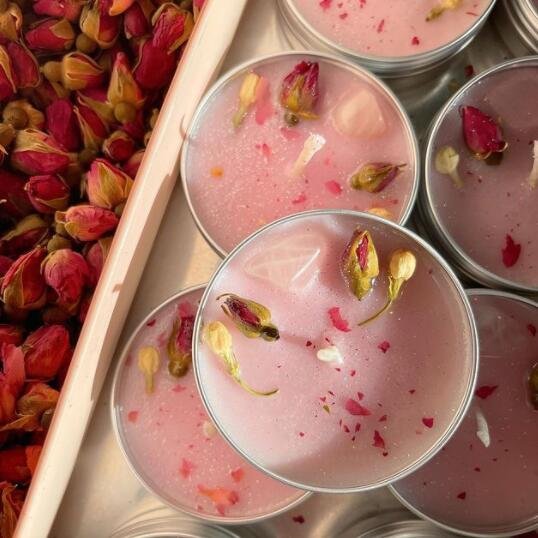 aromatic customized handmade scented dried flower tin crystal candles