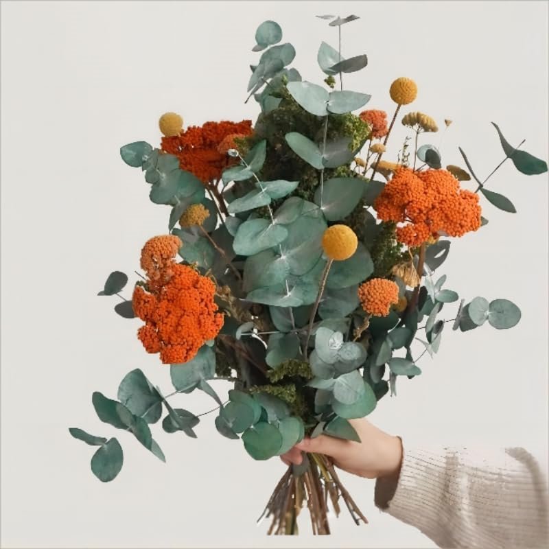 2023 A Grade Natural Preserved Eucalyptus Mix Bouquet, 16" Real Eucalyptus Stems with Dried Billy Balls & Yellow Millet Flowers
