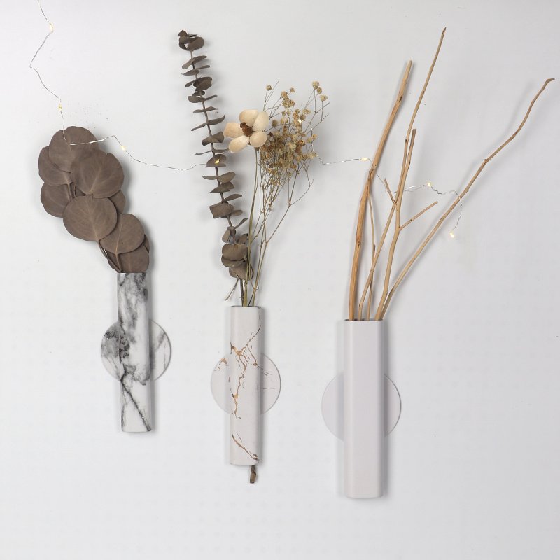 Wall Mounted Flower Tube Wall Metal Vase Dried Flower Holder Racks with Adhesive Tape for Flower Display