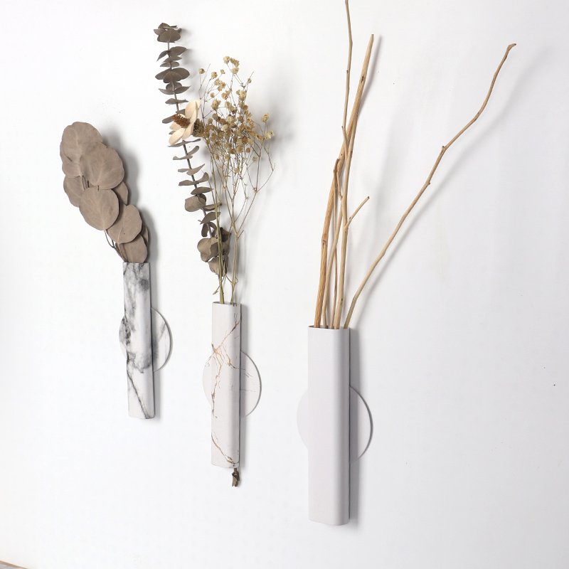 Wall Mounted Flower Tube Wall Metal Vase Dried Flower Holder Racks with Adhesive Tape for Flower Display