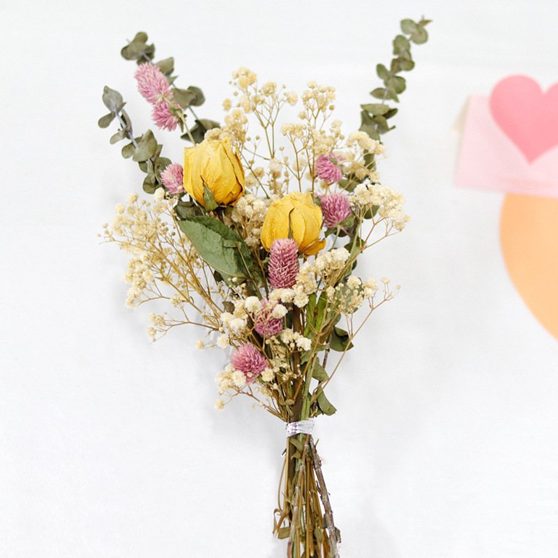Gypsophila Small Roses Eucalyptus Straw Chrysanthemumdried Real Dried Mixed Flower Bouquet Decorative Flowers For Home Decor