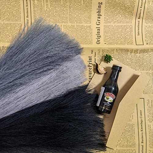 6 PCS Dried Pampas Grass Decoration, Fluffy Fake Pampas Grass Black Gray Fluffy Short Stem Bouquet Flower Arrangement Vase