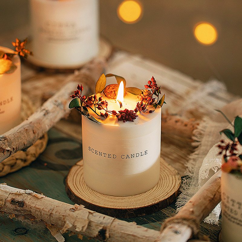 Hot Selling Personalized Aroma Soy Wax Scented Candle Fresh Air With Dried Flowers