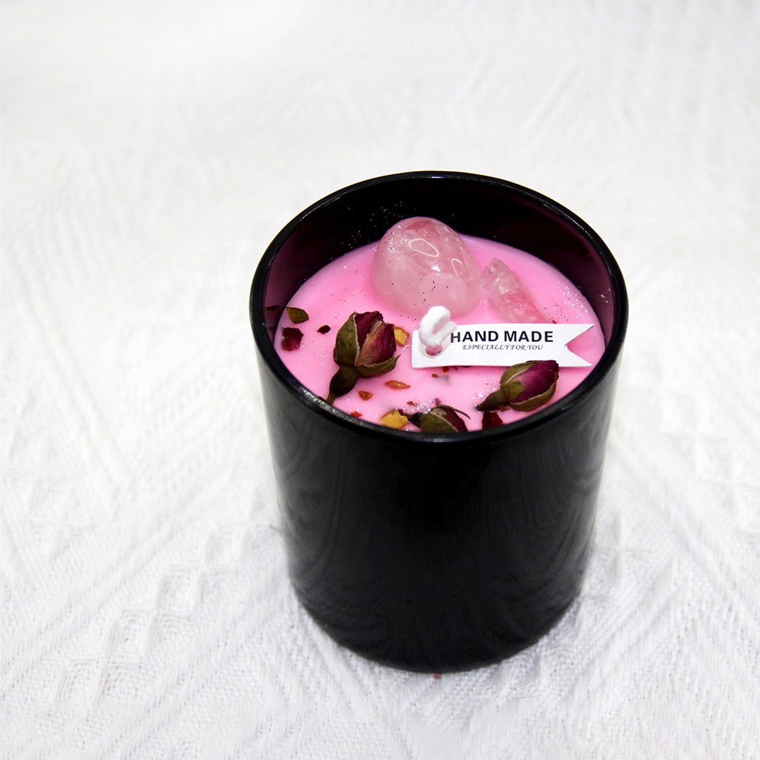 Custom New popular luxury natural Crystal colourful Scented Crystal Candles In a black glass