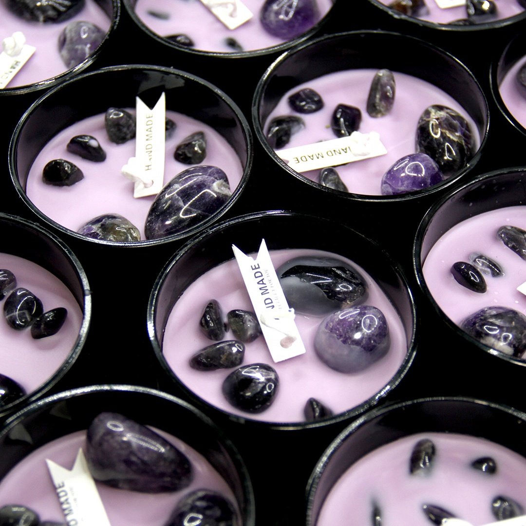 Custom New popular luxury natural Crystal colourful Scented Crystal Candles In a black glass