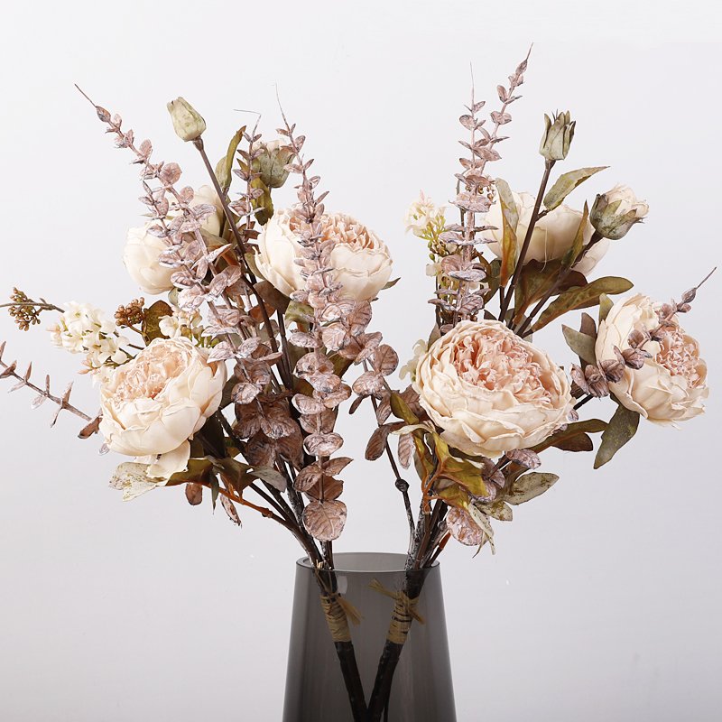 Artificial Retro peony flower Dry flower peony bouquet autumn color for indoor living room wedding decoration Artificial peony