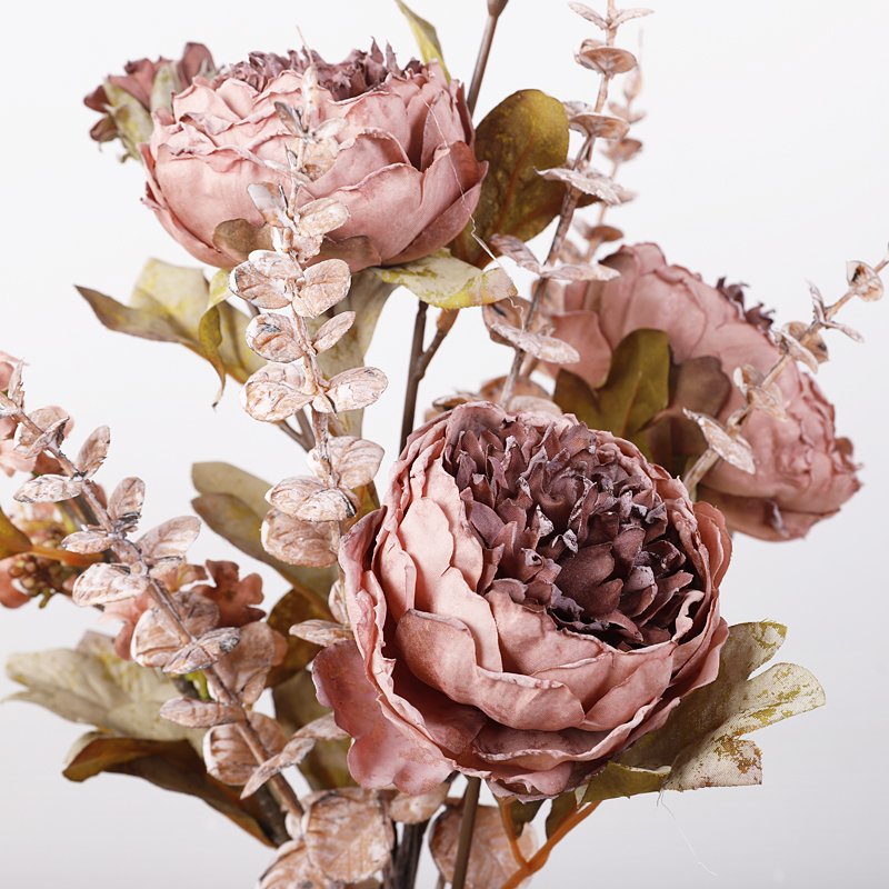 Artificial Retro peony flower Dry flower peony bouquet autumn color for indoor living room wedding decoration Artificial peony
