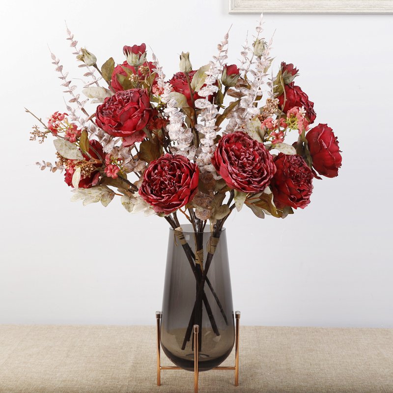 Artificial Retro peony flower Dry flower peony bouquet autumn color for indoor living room wedding decoration Artificial peony