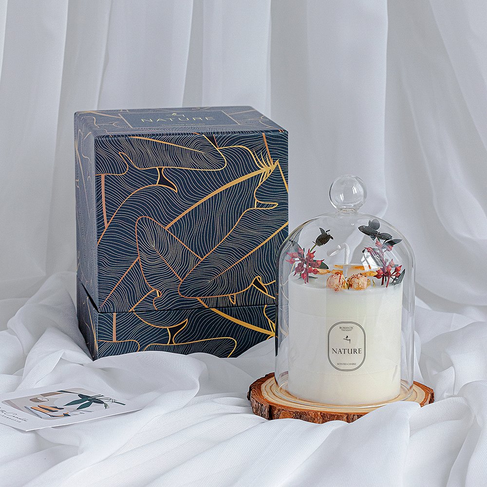 2025 Home use Aromatherapy Vanilla Dried Flower Soy Wax Scented Candle With Glass Jar Tin Gift Box