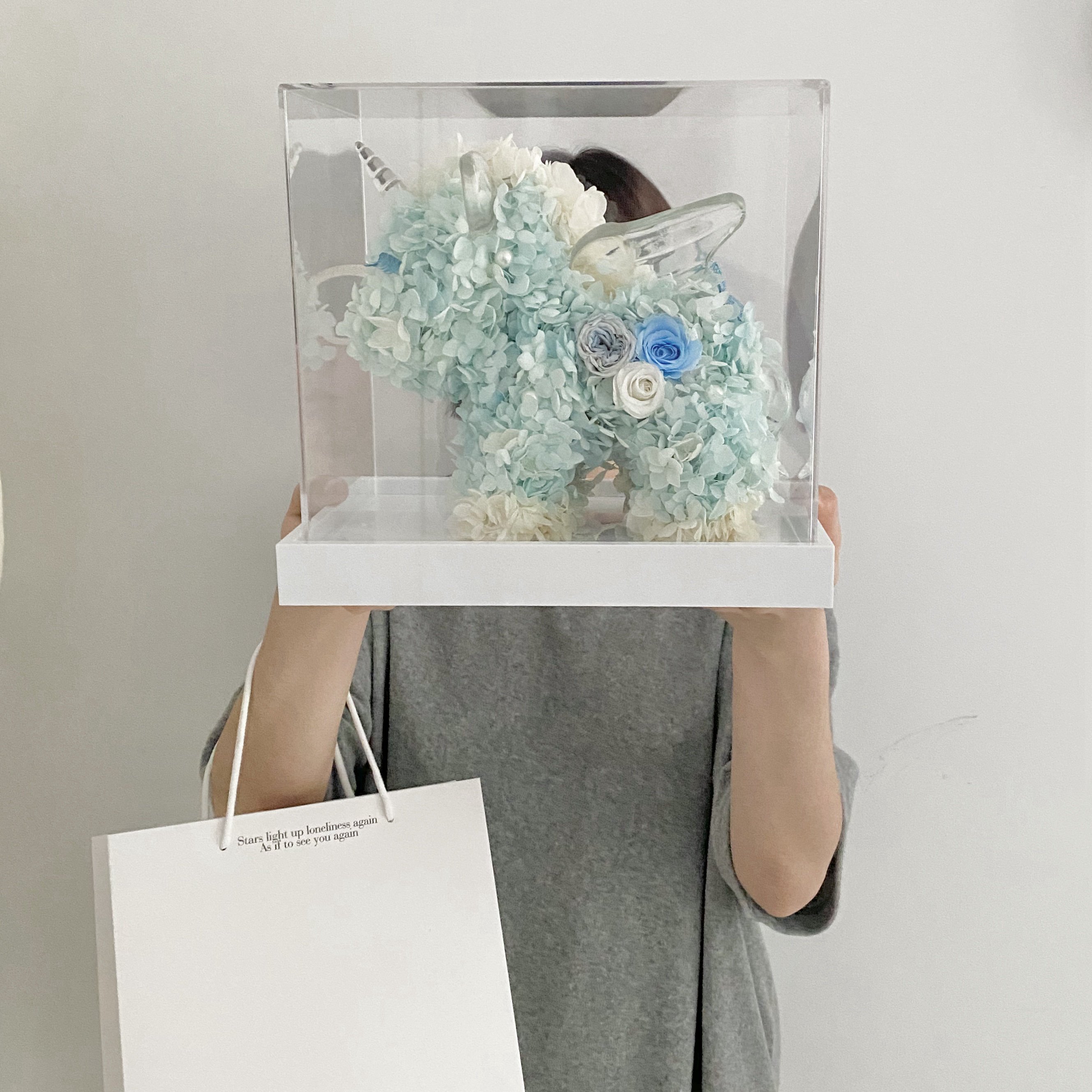 Home Decor Elegant Ornaments Gift box forever Dried immortal preserved rose hydrangea unicorn eternal flower in acrylic box