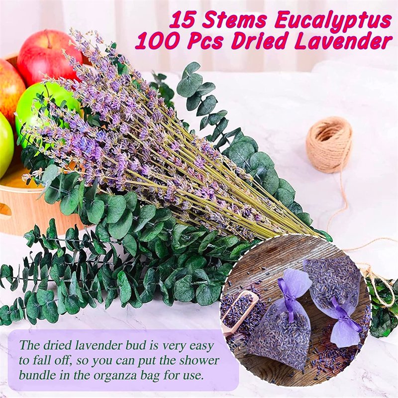 Luxury Real Handmade Gift Natural Real Live 115 Pcs Preserved Eucalyptus Stems & Dried Lavender Bundles for Shower