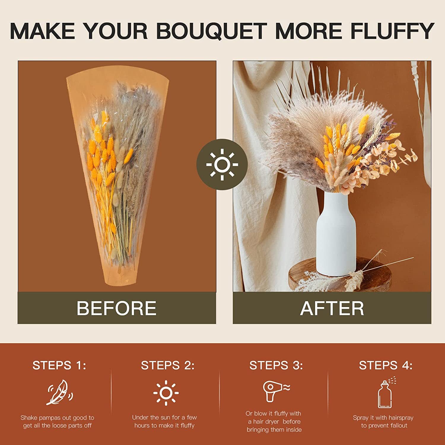 G5 Hot Selling Natural Fluffy Short Faux Pampas Grass Dried Fluffy Pampas Grass Bouquet Dried Pampas Grass Decor