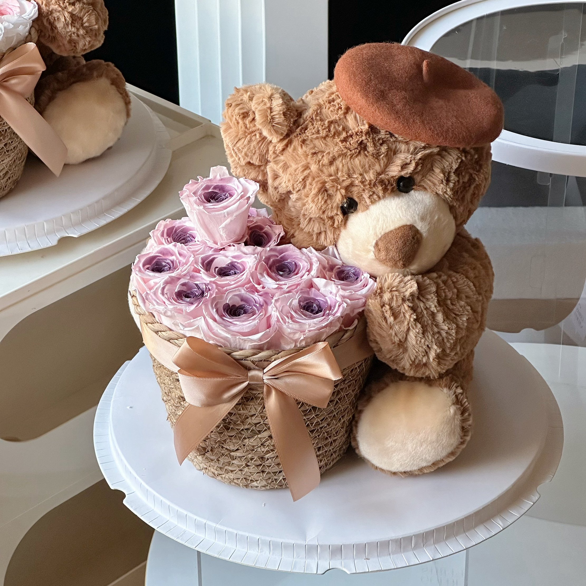 Birthday Valentines Day Creative Gift Real Natural Forever Dried Immortal Flower Preserved Rose Eternal Flower Rose Bear Box