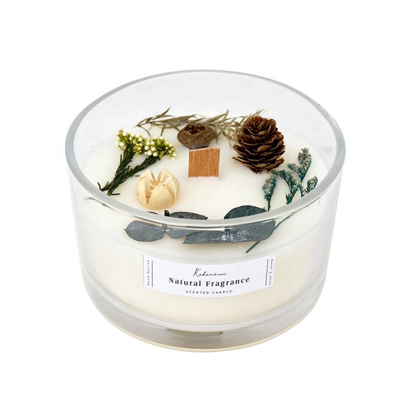 Custom Romantic Home Fragrance Candles Wood Wick Scented Candle With Dried Flowers in Glass Jar