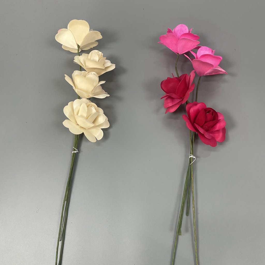 Original Handmade Craft Assorted Colors Full Open Bud Wooden Rose For Wedding Party Floral Decoration