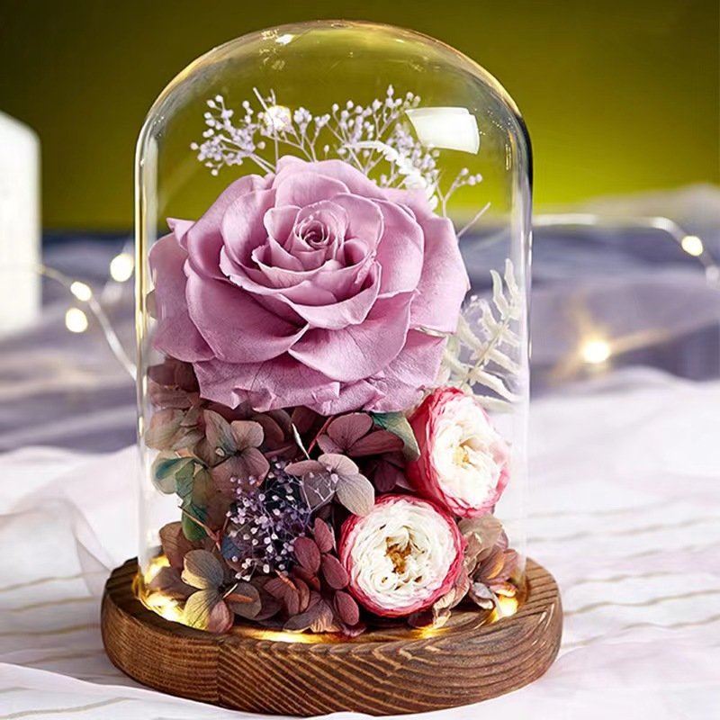 Eternal Flower Glass Cover Gift Box Artificial Preserved Forever Roses Dried Natural Flowers Christmas Wholesale Availability
