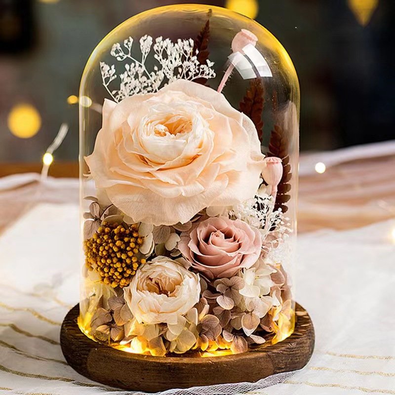 Eternal Flower Glass Cover Gift Box Artificial Preserved Forever Roses Dried Natural Flowers Christmas Wholesale Availability