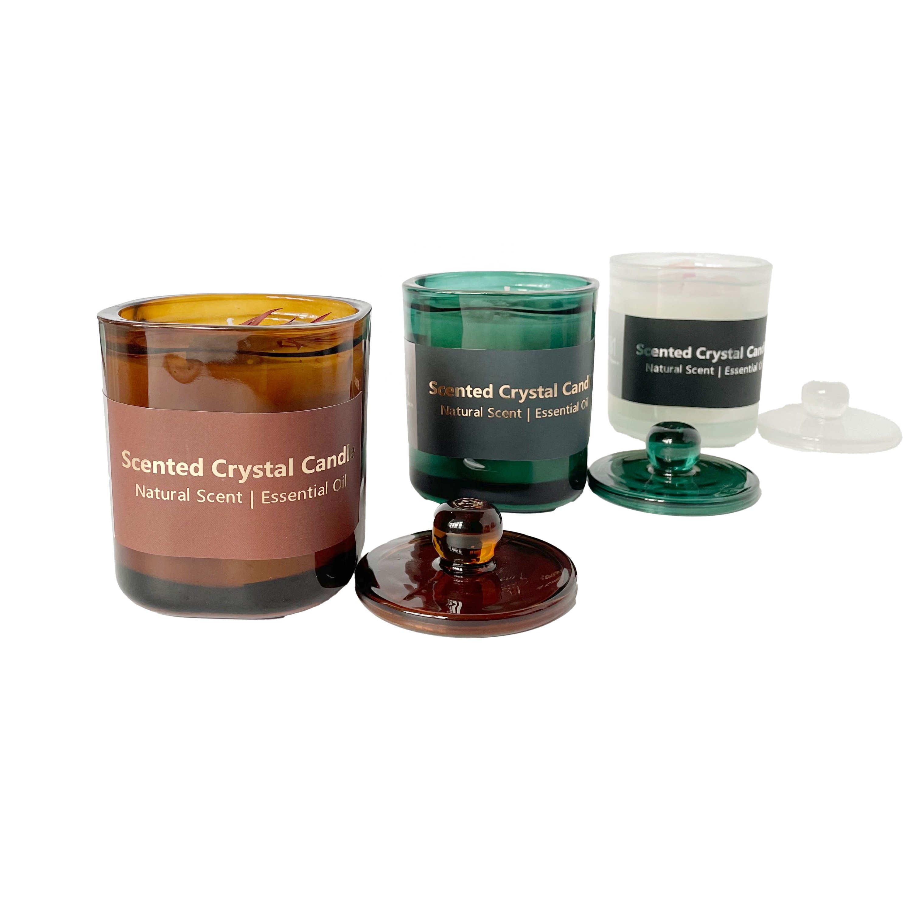 Home Decor Candle Glass Jar Relaxation Soy Wax Custom Logo Scented Candles Crystal Dried Flower Candle In Glass With Lid