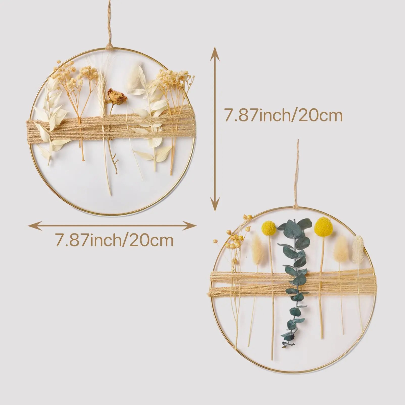 20cm Boho Decoration Door Decor DIY Bouquet with Metal Ring Dried Flowers Wreath