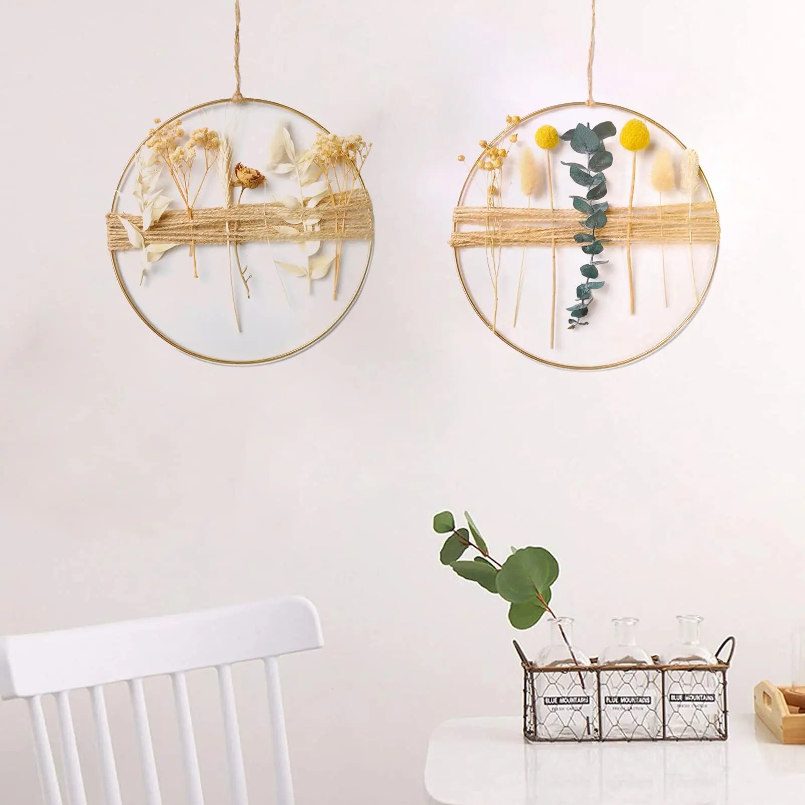 20cm Boho Decoration Door Decor DIY Bouquet with Metal Ring Dried Flowers Wreath