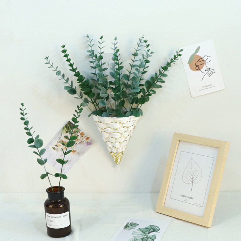 ZhiXia wholesale single plastic artificial green plants dried eucalyptus leaf home decoration wedding flower arrangement
