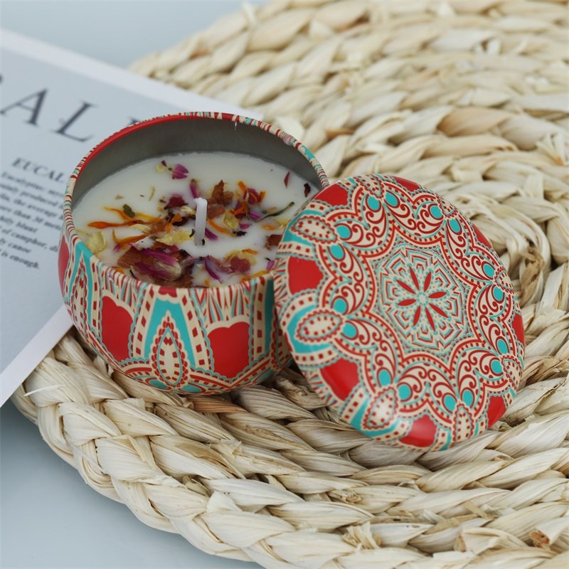 Bulk organic perfect for wedding gift metal jar package soy wax essential oil fragrance scented candle with dried flower