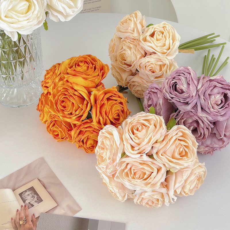 Artificial Rose Flowers Blossom Red Rose With Long Stem Bouquet For Home Wedding Party Garden Floral Valentine's Day Gift