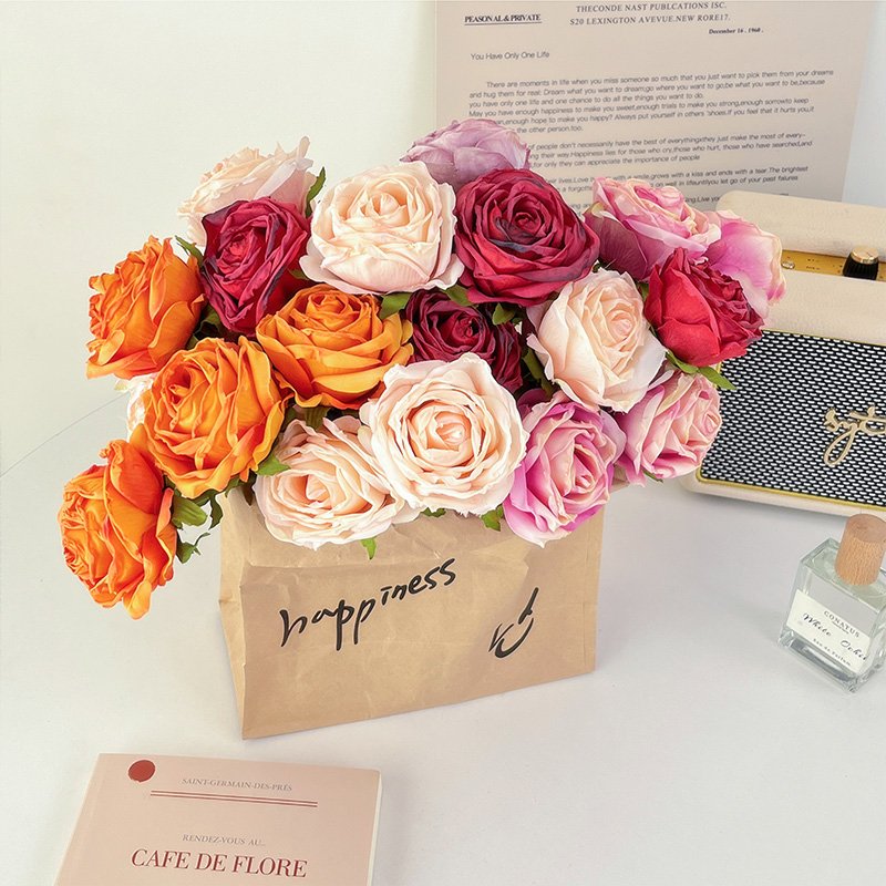 Artificial Rose Flowers Blossom Red Rose With Long Stem Bouquet For Home Wedding Party Garden Floral Valentine's Day Gift