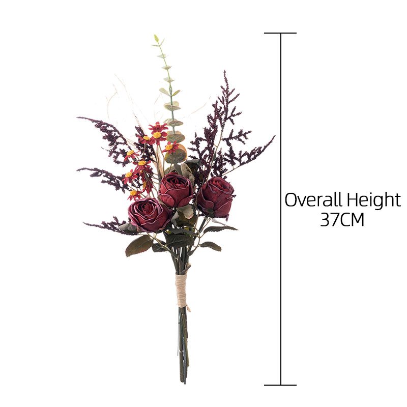 MW57894 Artificial Flowers Custom Real Life Red Roses Plastic Eucalyptus Mini Flower Bouquet For Dried Flowers Decoration
