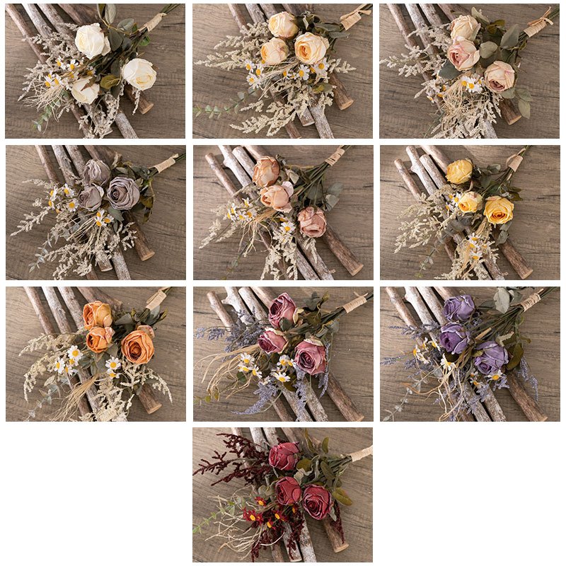 MW57894 Artificial Flowers Custom Real Life Red Roses Plastic Eucalyptus Mini Flower Bouquet For Dried Flowers Decoration