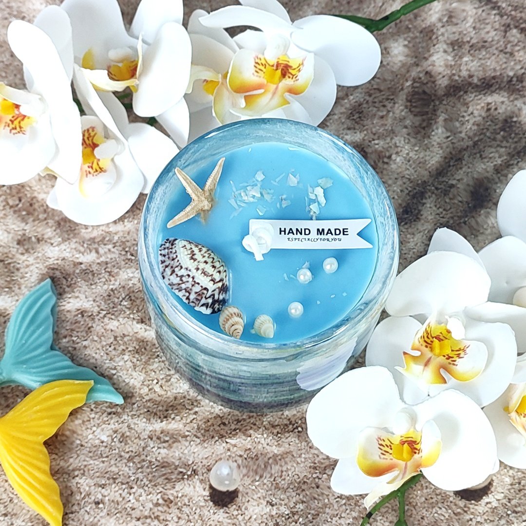 Custom environmental soy wax Seashell Aromatherapy Scented Candle In Electroplated Glass Container