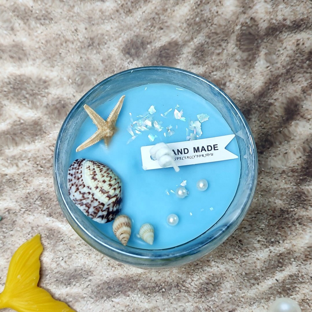 Custom environmental soy wax Seashell Aromatherapy Scented Candle In Electroplated Glass Container