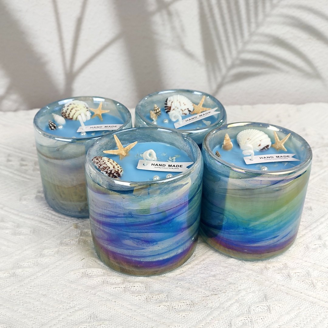 Custom environmental soy wax Seashell Aromatherapy Scented Candle In Electroplated Glass Container