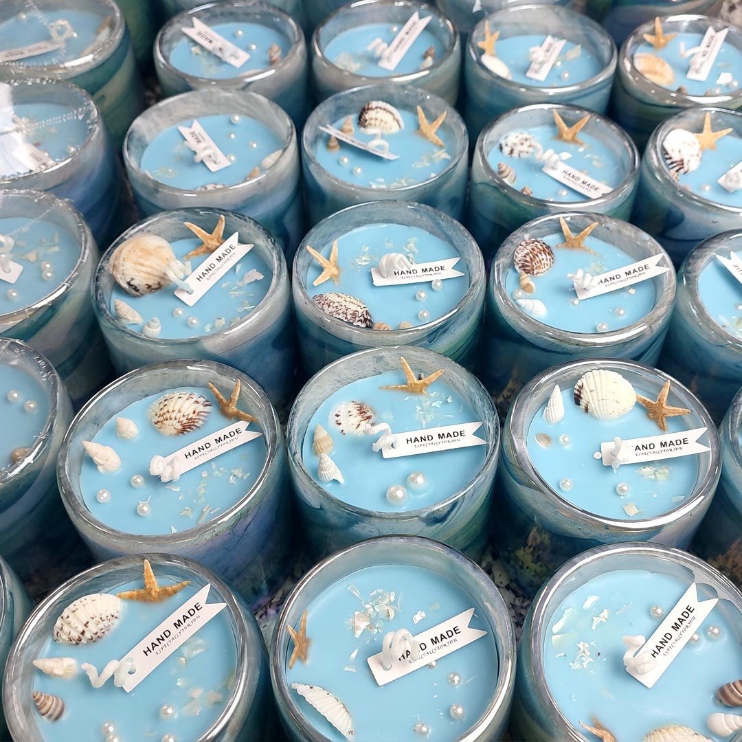 Custom environmental soy wax Seashell Aromatherapy Scented Candle In Electroplated Glass Container