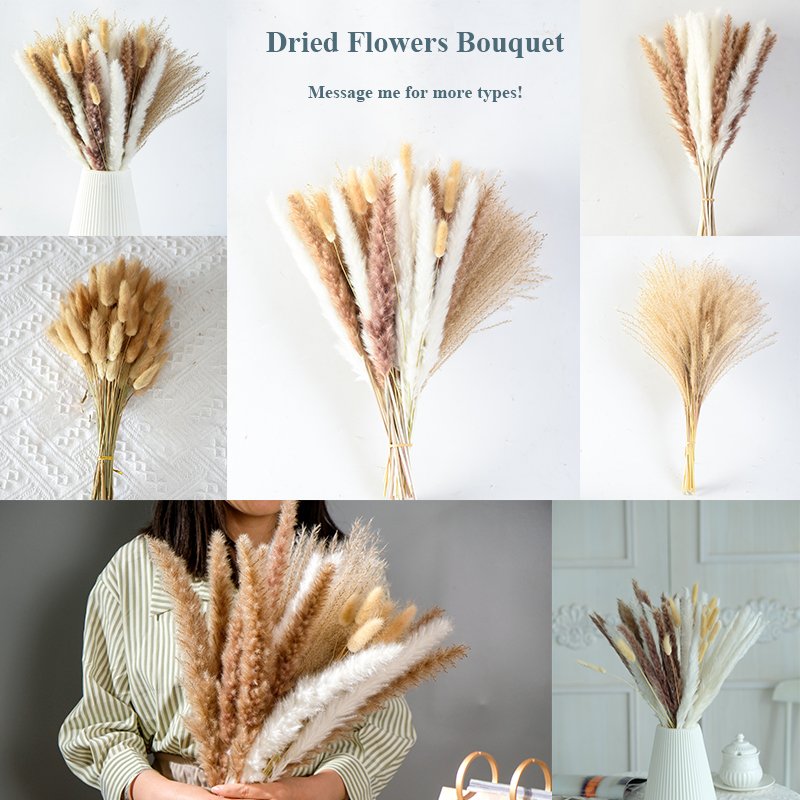 Wholesale Boho Wedding Decor Large Plume Dry Pampas Grass Flower Decor Natural Real Preserved Dried Pampas Grass For Wedding