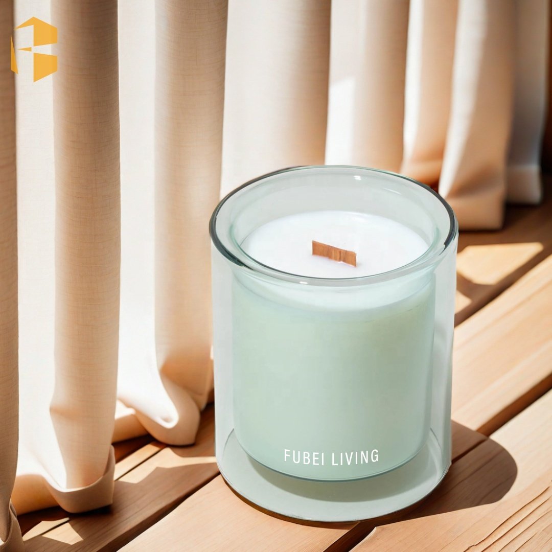 2024 New Style Luxury Double Wall Glass Candle Natural Soy Wax Customized Label Dried Flowers Scented Candle