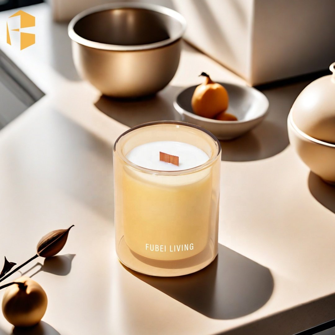 2024 New Style Luxury Double Wall Glass Candle Natural Soy Wax Customized Label Dried Flowers Scented Candle