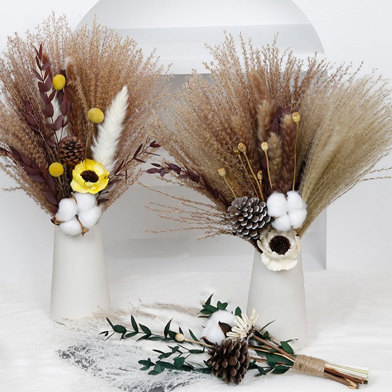 CH-084 wholesale papaver rhoeas natural pampas grass cotton boho wedding dried flowers bouquet bridal
