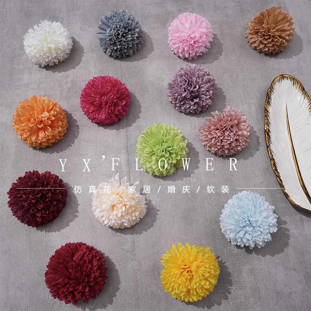 Artificial flower ping-pong chrysanthemum ball Chrysanthemum green onion ball diameter about 9cm dance wrist flower decoration