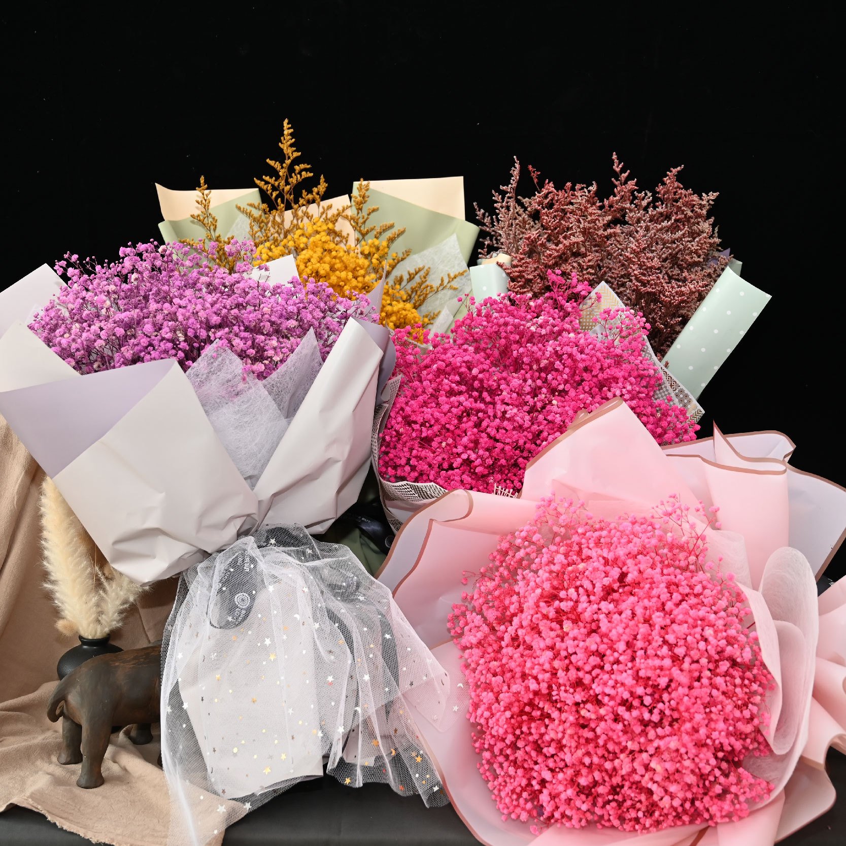 Wholesale wedding party home holiday decoration dried flowers Valentine's Day bouquet natural gifts colorful baby's breath