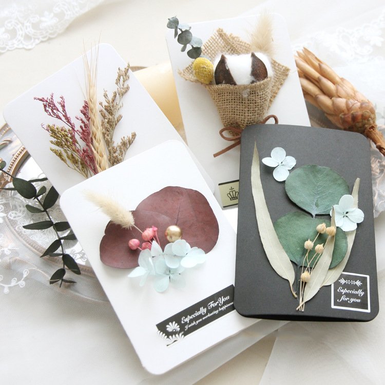 Birthday Valentines Day Blessing Artistic Kraft Paper Handmade Card Creative DIY Confession Dried Flower Greeting Card