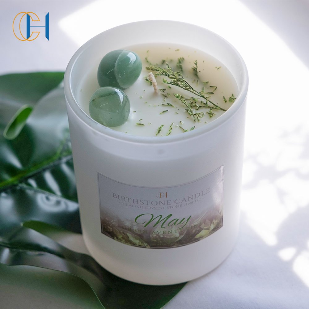 C&H Luxury Custom Crystal Aromatherapy Soy Wax Scented Candle with Dried Flowers