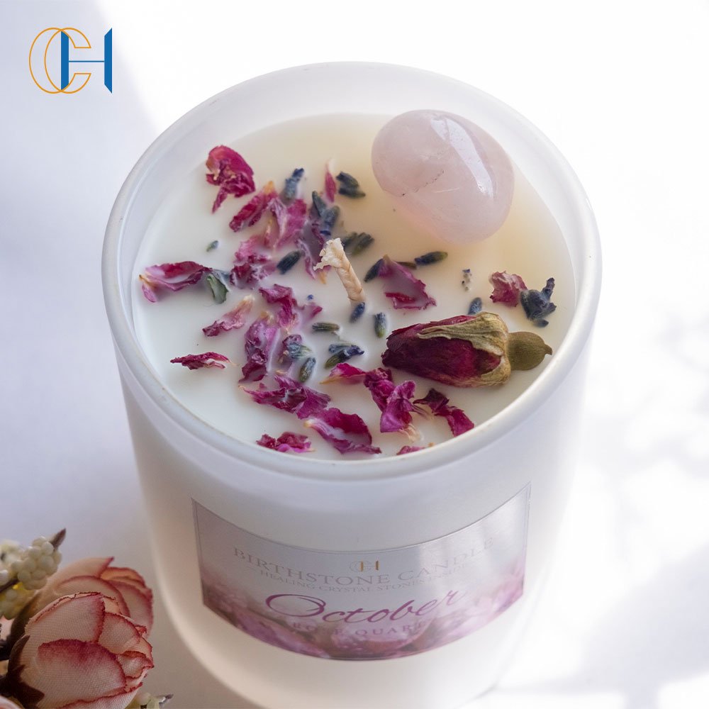 C&H Luxury Custom Crystal Aromatherapy Soy Wax Scented Candle with Dried Flowers