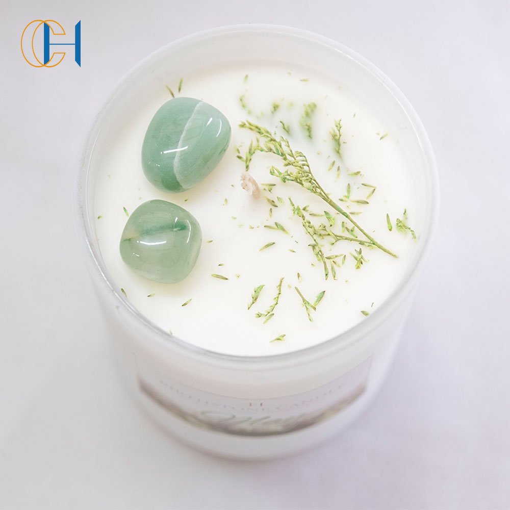 C&H Luxury Custom Crystal Aromatherapy Soy Wax Scented Candle with Dried Flowers