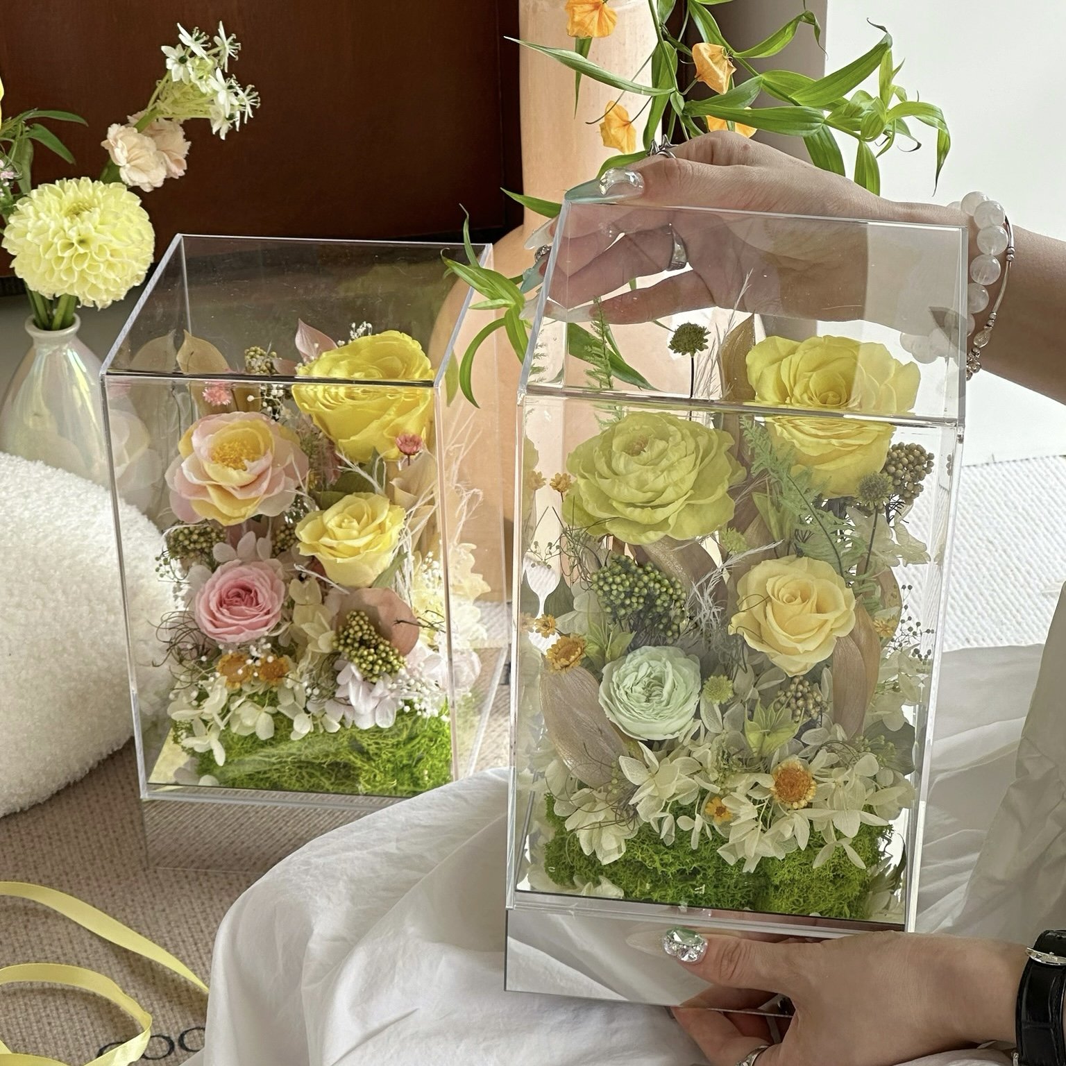Valentines day Gift Box Romantic Design Real Natural Immortal Forever Eternal Dried preserving fresh flowers in acrylic box