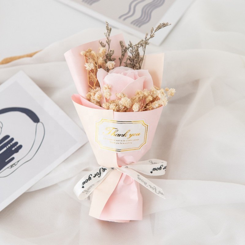 Mini Artificial Soap Sunflower Bouquet Dried Flower Plant Baby Breath Flower Bouquet Rose valentine Mother Day Gift
