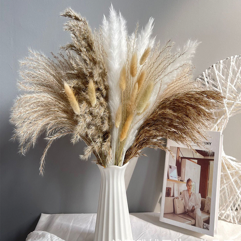 Dried Flowers Reed Stems Artificial Pampas Grass Bouquet For Home Wedding Decoration